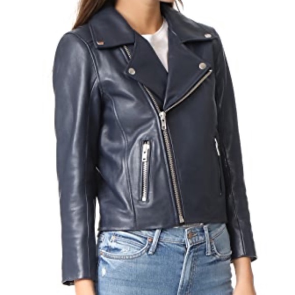 🎱 Ganni Passion Leather Biker Jacket Midnight EUC 34 XS 🎱 - Picture 1 of 9